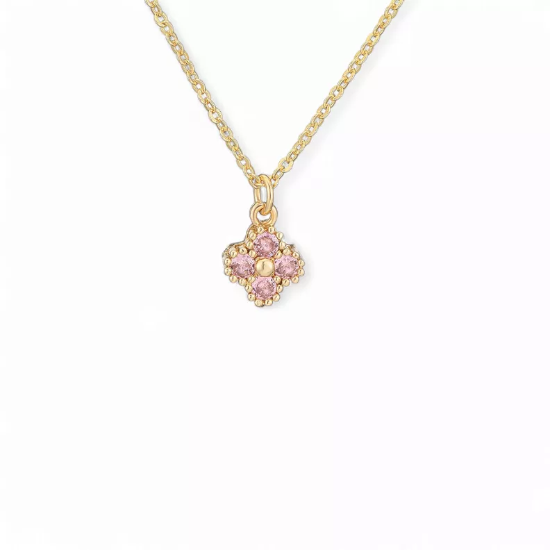 Collar Flor Dorada con Cristales Rosa Claro