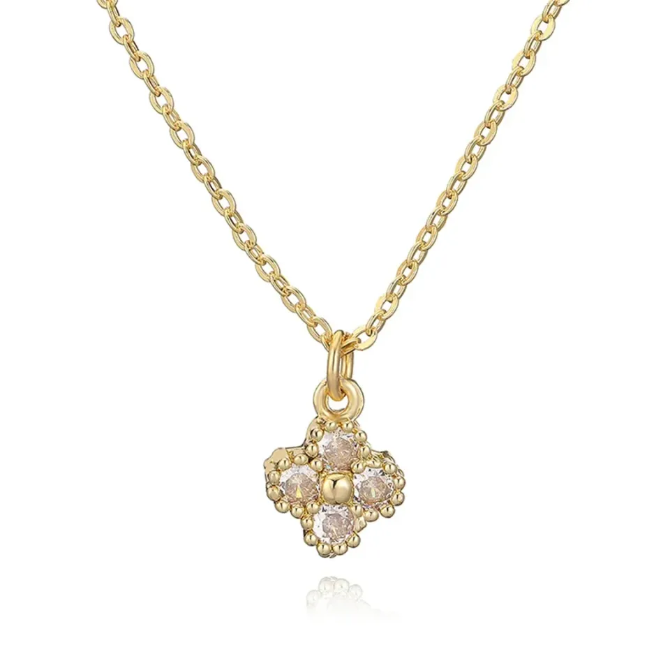 Collar Flor Dorada con Cristales Transparentes