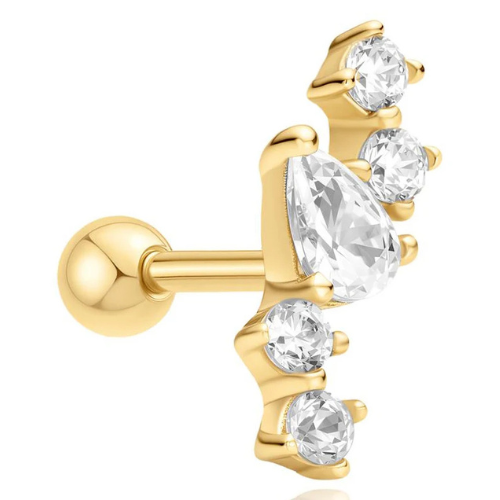 Arete Curvo Dorado con Cristales Blancos