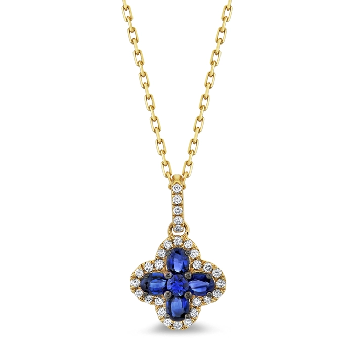 Collar Flor Dorada con Cristales Azules