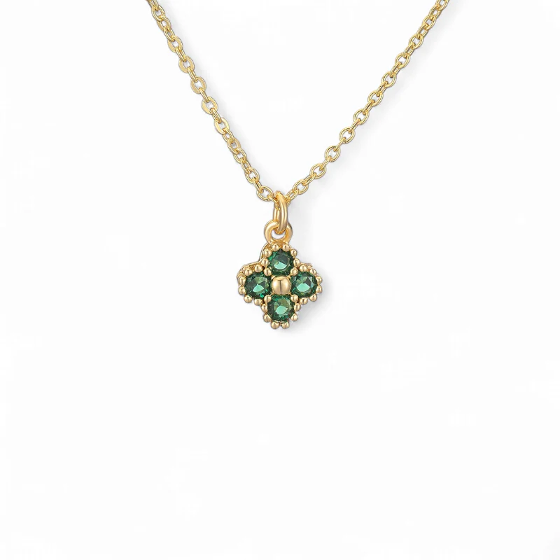 Collar Flor Dorada con Cristales Verdes
