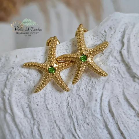 AROS DORADOS ESTRELLA DE MAR CON DETALLE VERDE