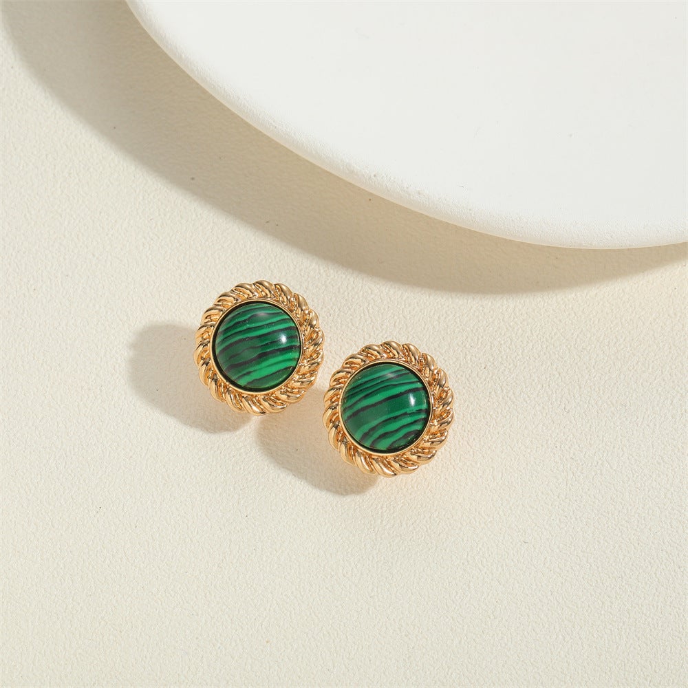 AROS DORADOS CIRCULARES CON PIEDRA VERDE