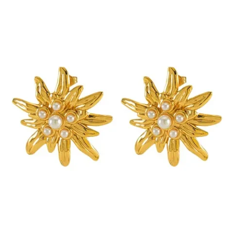 AROS DORADOS FLOR GRANDE CON BRILLOS