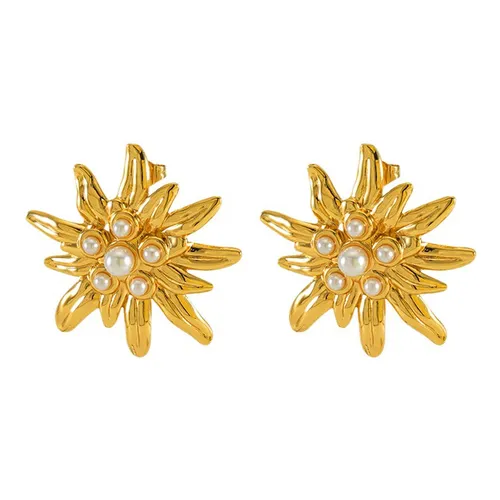AROS DORADOS FLOR GRANDE CON BRILLOS