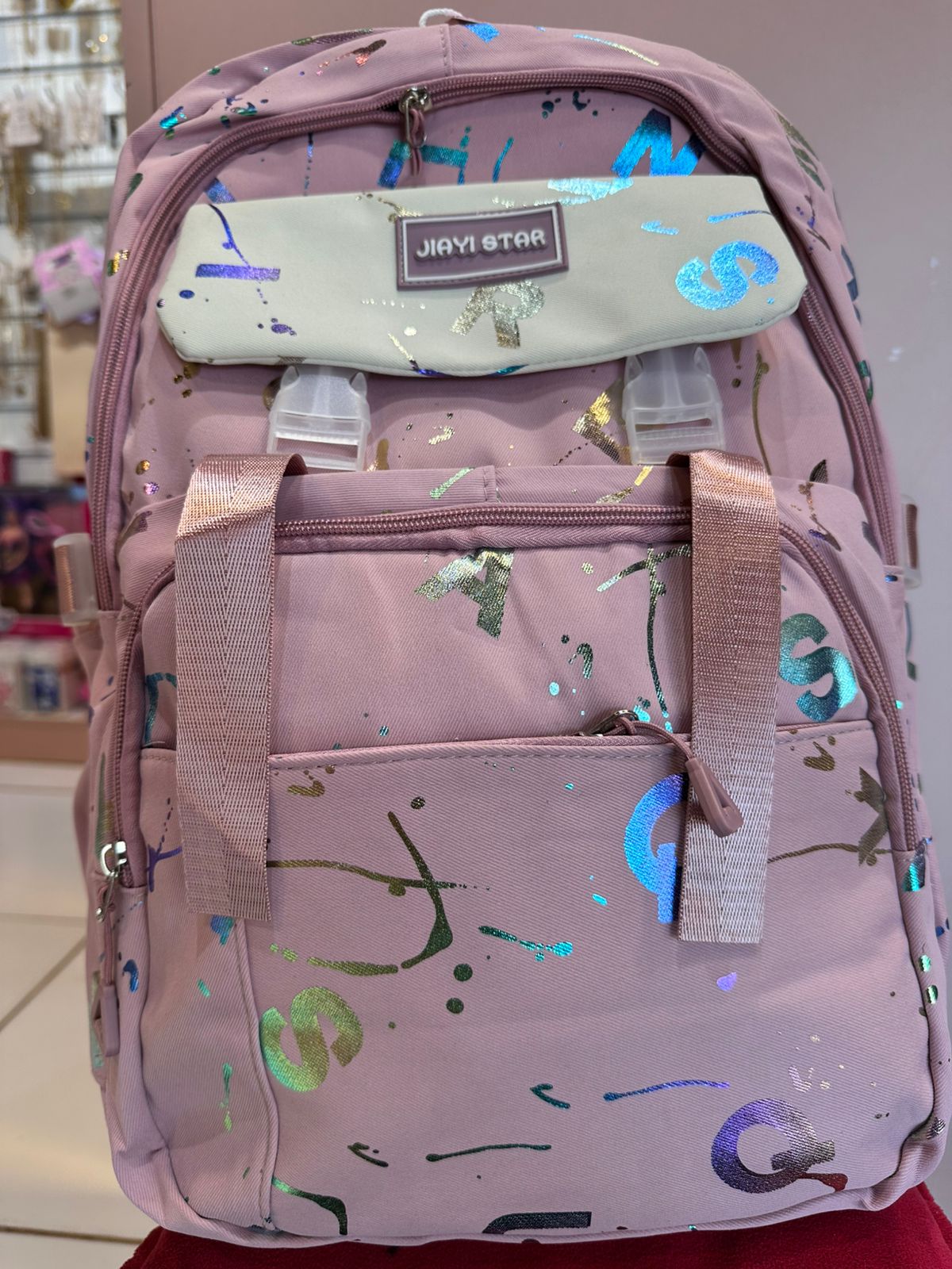 MOCHILA ESCOLAR JIAYI STAR CON ESTAMPADO METALIZADO