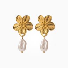 AROS DORADOS FLOR CON PERLA